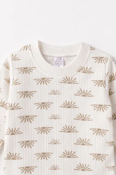 Kahve Beyaz   (1-3 Yaş) Güneş Desen Raporlu Çocuk Pijama Takım 477347