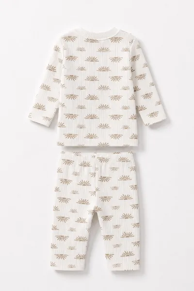 Kahve Beyaz   (1-3 Yaş) Güneş Desen Raporlu Çocuk Pijama Takım 477347