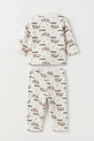Kahve Beyaz  (1-3 Yaş) Simba Desenli Raporlu Çocuk Pijama Takım 477339