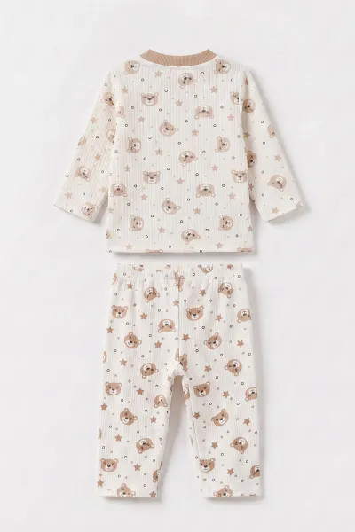 Kahve Beyaz (1-3 Yaş) Yıldız Desenli Raporlu Çocuk Pijama Takım 477263