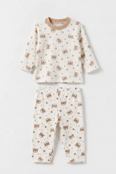 kahve-beyaz-1-3-yas-yildiz-desenli-raporlu-cocuk-pijama-takim-477263