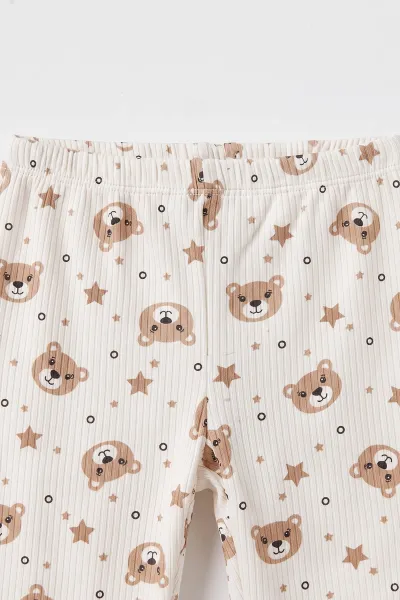 Kahve Beyaz (1-3 Yaş) Yıldız Desenli Raporlu Çocuk Pijama Takım 477263