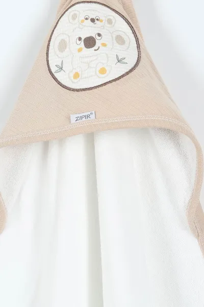 Kahve Beyaz (En:78 cm Boy:87 cm) Koala Nakışlı Bebek Havlu Takım 375874