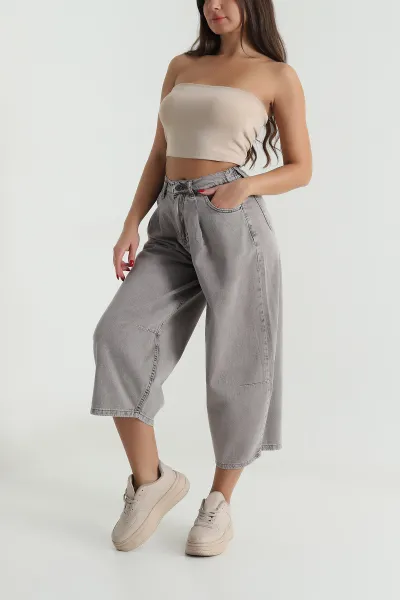 Kahve Cepli Balon Kadın Denim Pantolon 492225