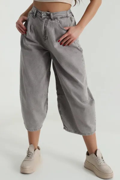 Kahve Cepli Balon Kadın Denim Pantolon 492225