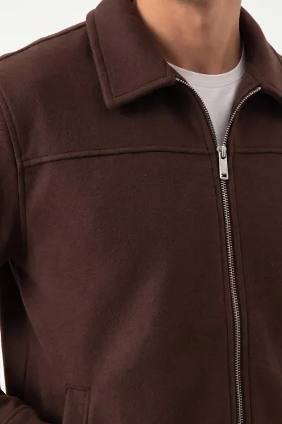 Kahve Cepli Fermuarlı Kaşe Erkek Ceket Mont 491377