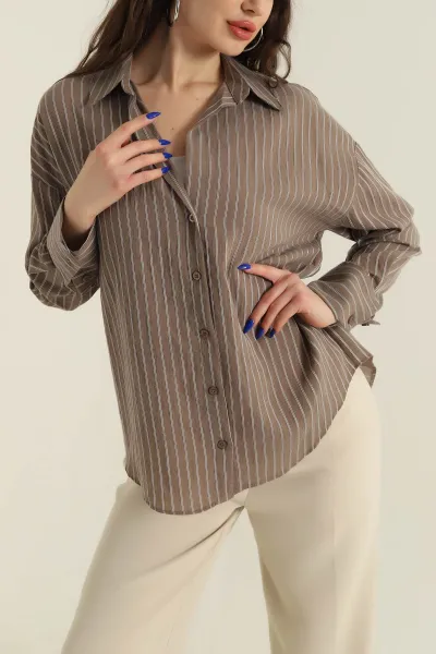 kahve-cizgili-mono-stripe-kadin-gomlek-425451