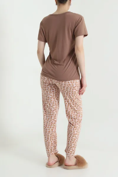 Kahve Desenli Viskon Kadın Pijama Takımı 466612