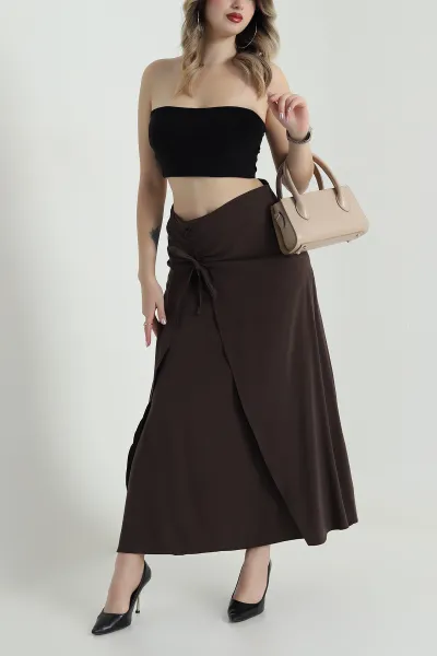Kahve Diagonel Yırtmaçlı Kadın Etek 491194