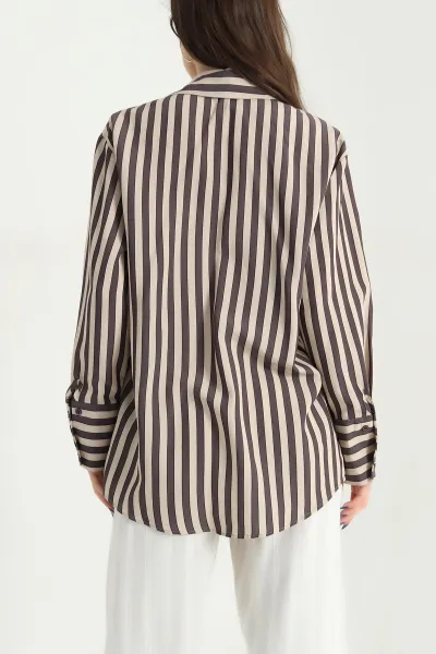 Kahve Dokuma Geçişli Oversize Gömlek 340977