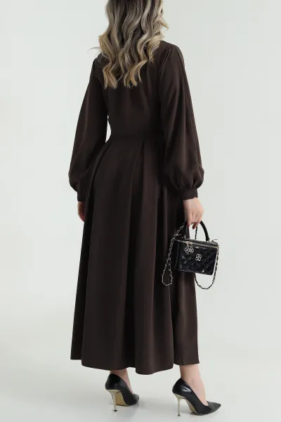 Kahve Düğmeli Linda Kadın Elbise 484313