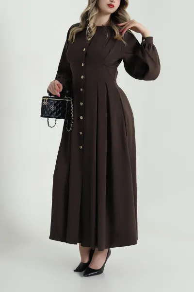 Kahve Düğmeli Linda Kadın Elbise 484313