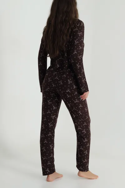 Kahve Düğmeli Süet Kadın Pijama Takımı 486269