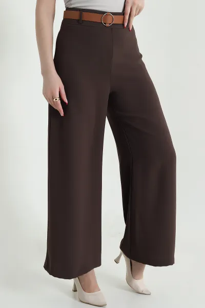 Kahve Fermuarlı Tencel Crep Kadın Pantolon 440758
