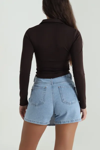 Kahve Fermuarlı Yeni Sezon Kadın Bluz 487738