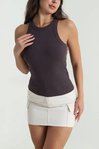 Kahve Fitilli Likralı Kadın Atlet 476486