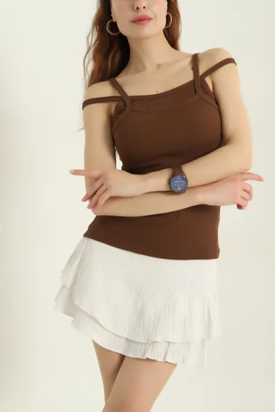 Kahve Kaşkorse İp Askılı Likralı Kadın Atlet 366864