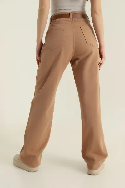 Kahve Kemerli Palazzo Camel Kadın Kot Pantolon 422450