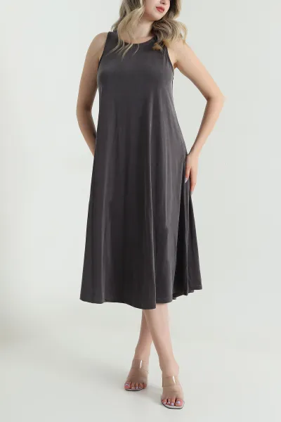 Kahve Kolsuz Modal Kadın Elbise 474492