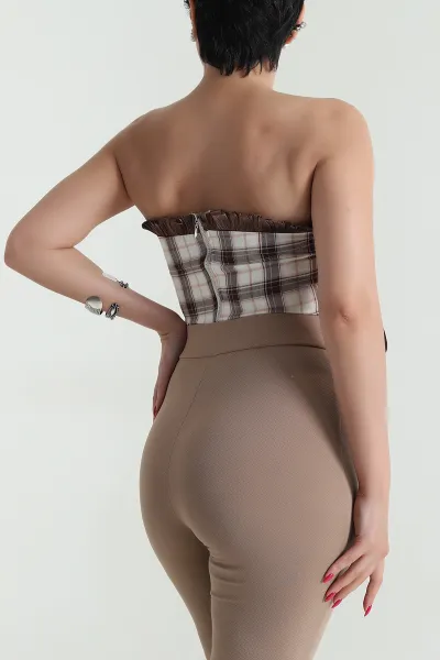 Kahve Laress Check Ekose Kadın Büstiyer 474433