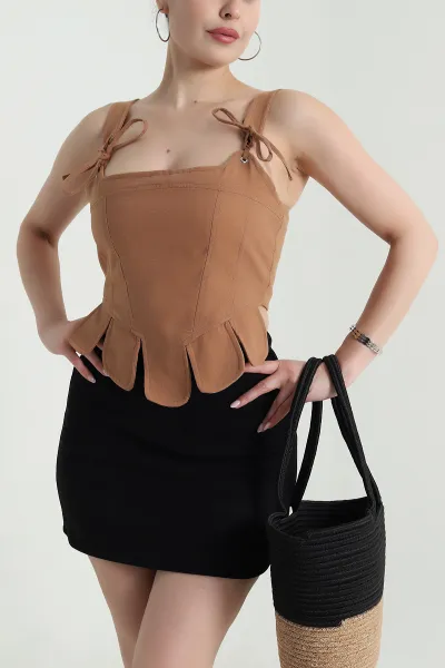 Kahve Marsilya Keten Kadın Bluz 474374