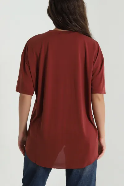 Kahve Oval Kesim Modal Kadın Tişört 472546