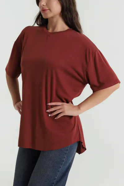 Kahve Oval Kesim Modal Kadın Tişört 472546