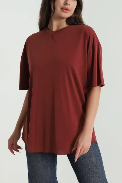 Kahve Oval Kesim Modal Kadın Tişört 472546