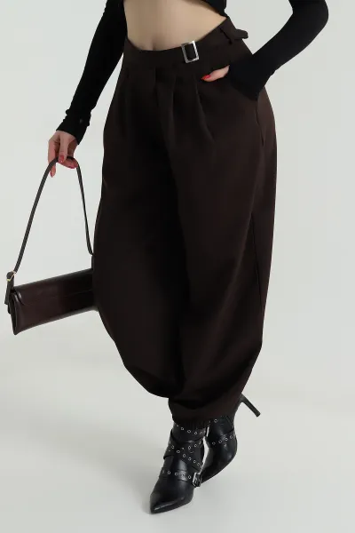 Kahve Paça Lastikli Dabıl Kadın Pantolon 497552