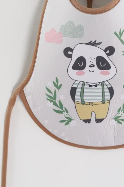 Kahve Panda  Desenli Sıvı Geçirmez  Bebek Mama   Önlüğü 456253