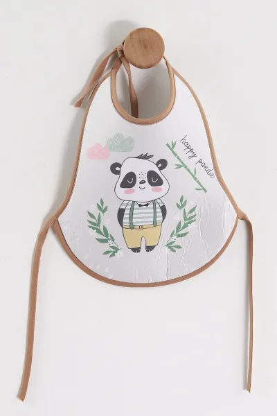 Kahve Panda  Desenli Sıvı Geçirmez  Bebek Mama   Önlüğü 456253