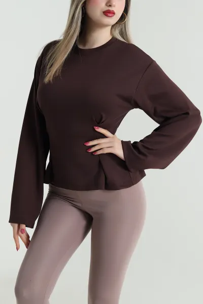 Kahve Pileli Oysho Kadın Sweat 494117