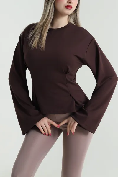 Kahve Pileli Oysho Kadın Sweat 494117