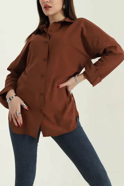Kahve Poplin Kumaş Gömlek Tunik 336934