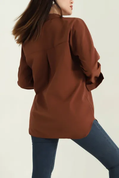 Kahve Poplin Kumaş Gömlek Tunik 336934