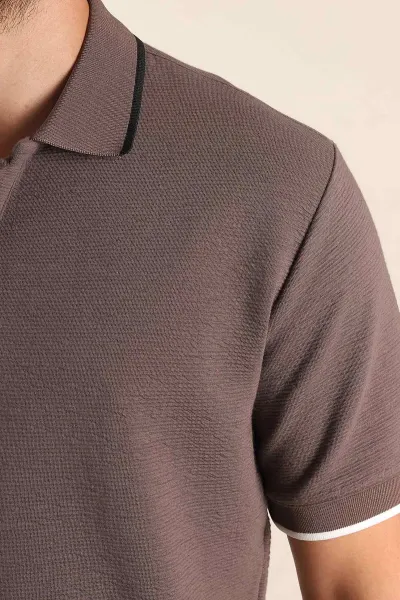 Kahve Relaxed Fit Patlı Polo Yaka Erkek Tişört 373090