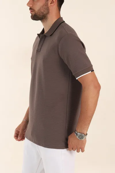 Kahve Relaxed Fit Patlı Polo Yaka Erkek Tişört 373090