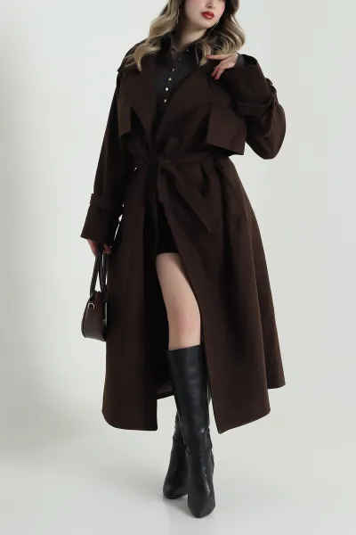 Kahve Rüzgarlıklı Kadın Kaşe Kaban 493097