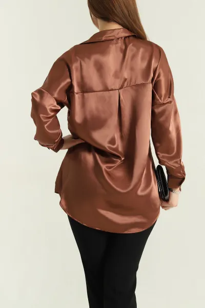 Kahve Saten Bayan Gömlek 334994