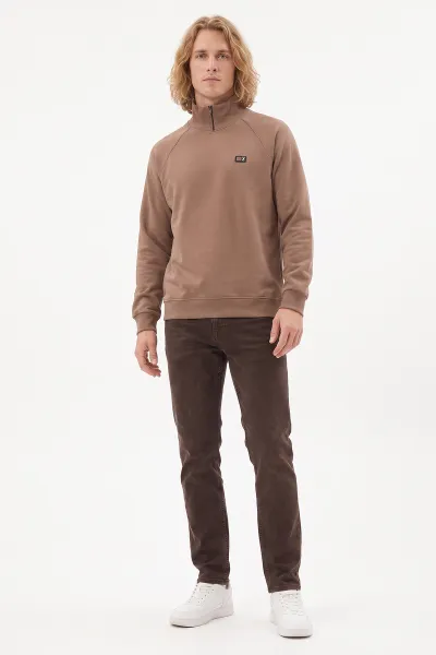 Kahve Selanik Yarım Fermuarlı Boğazlı Erkek Sweat 497731