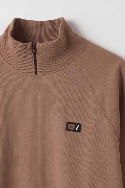 Kahve Selanik Yarım Fermuarlı Boğazlı Erkek Sweat 497731