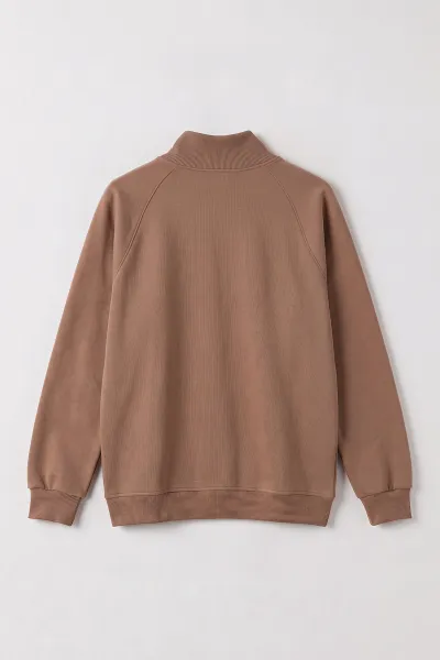 Kahve Selanik Yarım Fermuarlı Boğazlı Erkek Sweat 497731