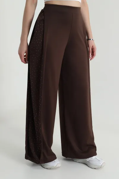 Kahve Taşlı Garnili Modal Kadın Pantolon 484406