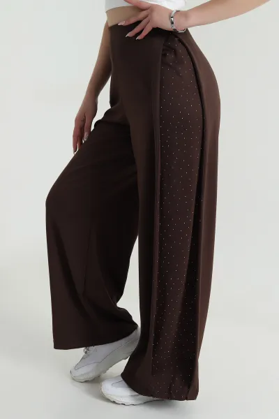 Kahve Taşlı Garnili Modal Kadın Pantolon 484406