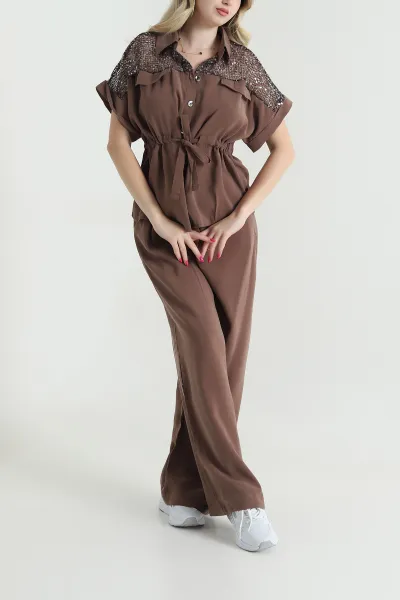 Kahve Tencel Pul Detay Kadın İkili Takım 463350