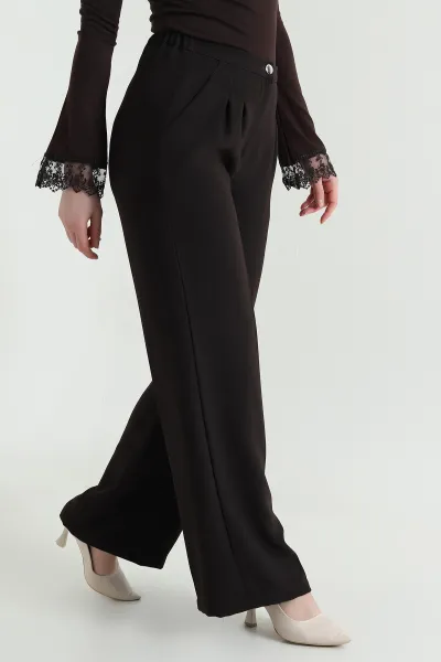 Kahve Tensel Crep Beli Lastikli Kadın Pantolon 440769