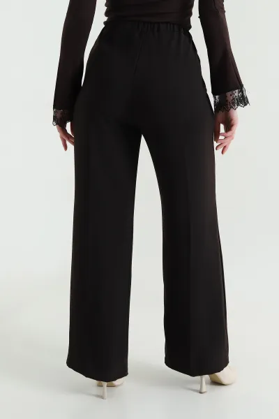 Kahve Tensel Crep Beli Lastikli Kadın Pantolon 440769