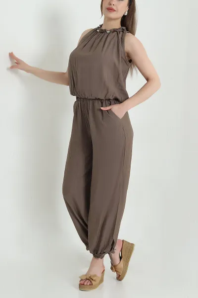 Kahve Yaka Boncuklu Çilek Kadın İkili Takım 469713