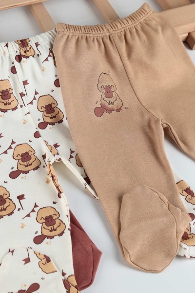 Kahverengi (0-3 Ay) Ördek Baskılı 3'lü Erkek Bebe Pantolon 201325