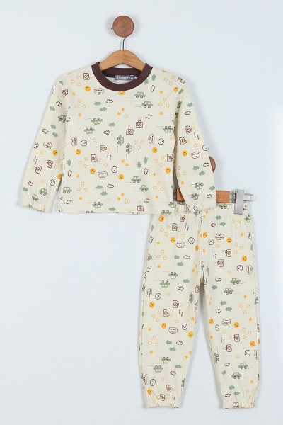 Kahverengi (1-3 Yaş) Baskılı Erkek Bebe Pijama Takımı 224368
